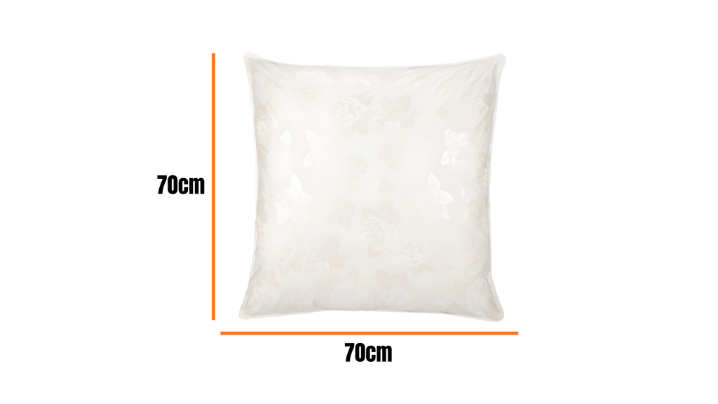 Perna 70x70 cm, Alb cu trandafiri argintii