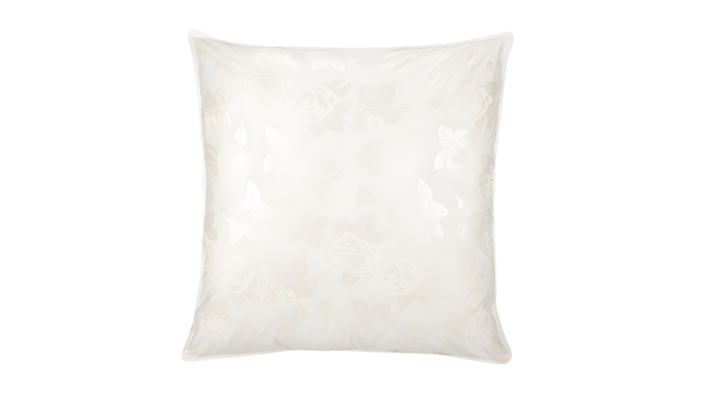 Perna 70x70 cm, Alb cu trandafiri argintii