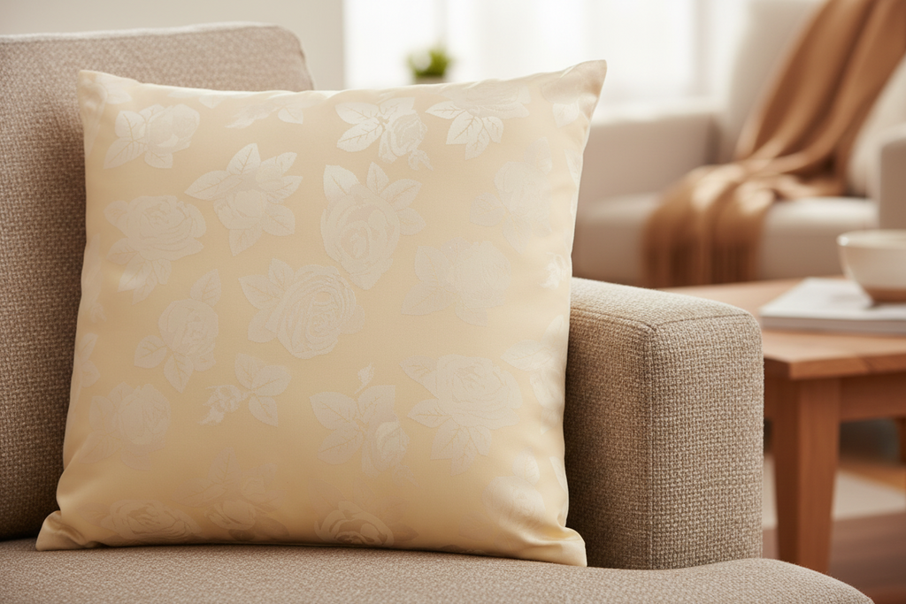 Perna 60x60 cm, Crem cu trandafiri argintii