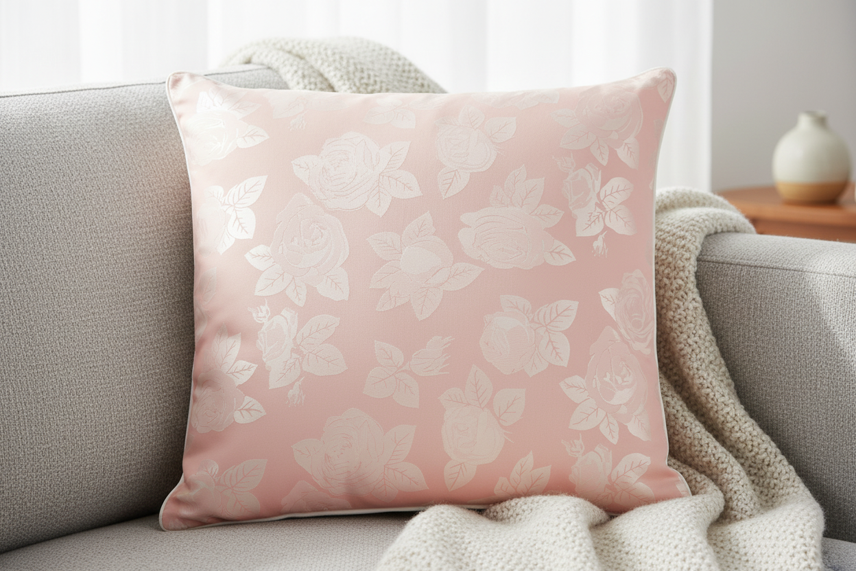 Perna 60x60 cm, Roz cu trandafiri argintii