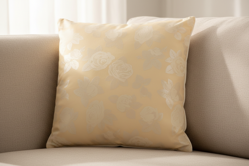 Perna 40x40 cm, Crem cu trandafiri argintii