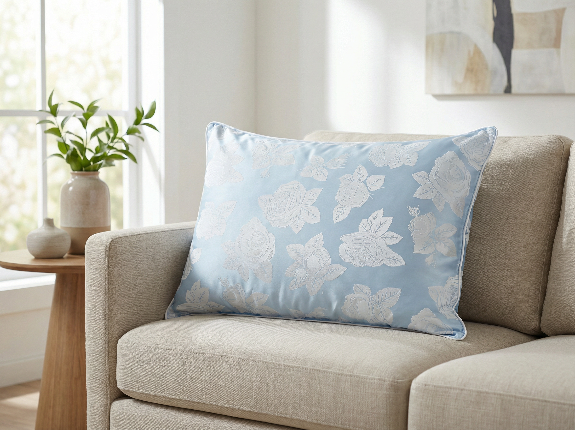 Perna 50x70 cm, Albastru cu trandafiri argintii