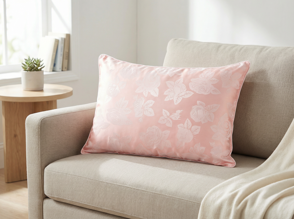 Perna 50x70 Roz cu trandafiri argintii