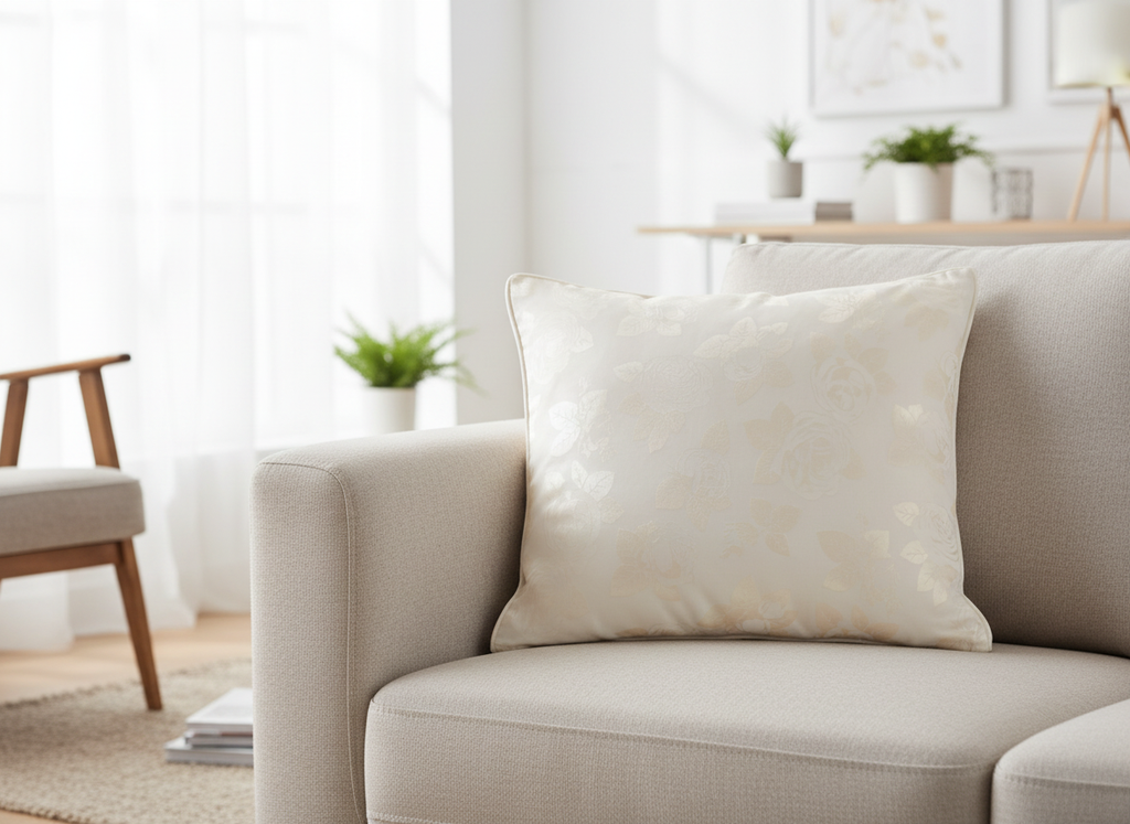 Perna 50x70 Alb cu trandafiri argintii