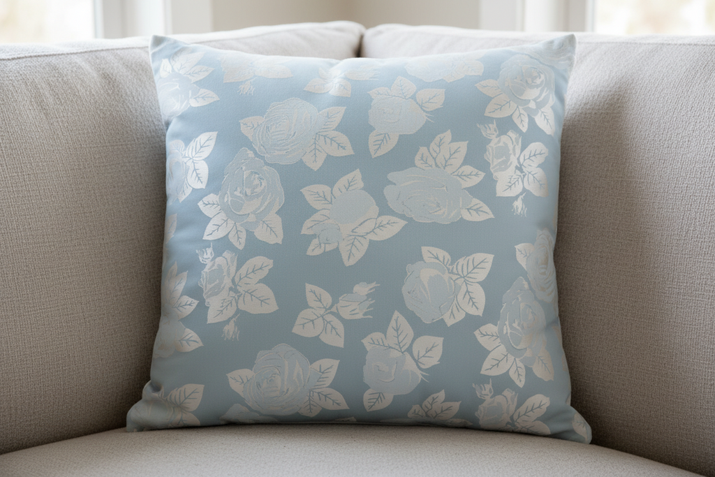 Perna , 70x70 cm, Albastru cu trandafiri argintii