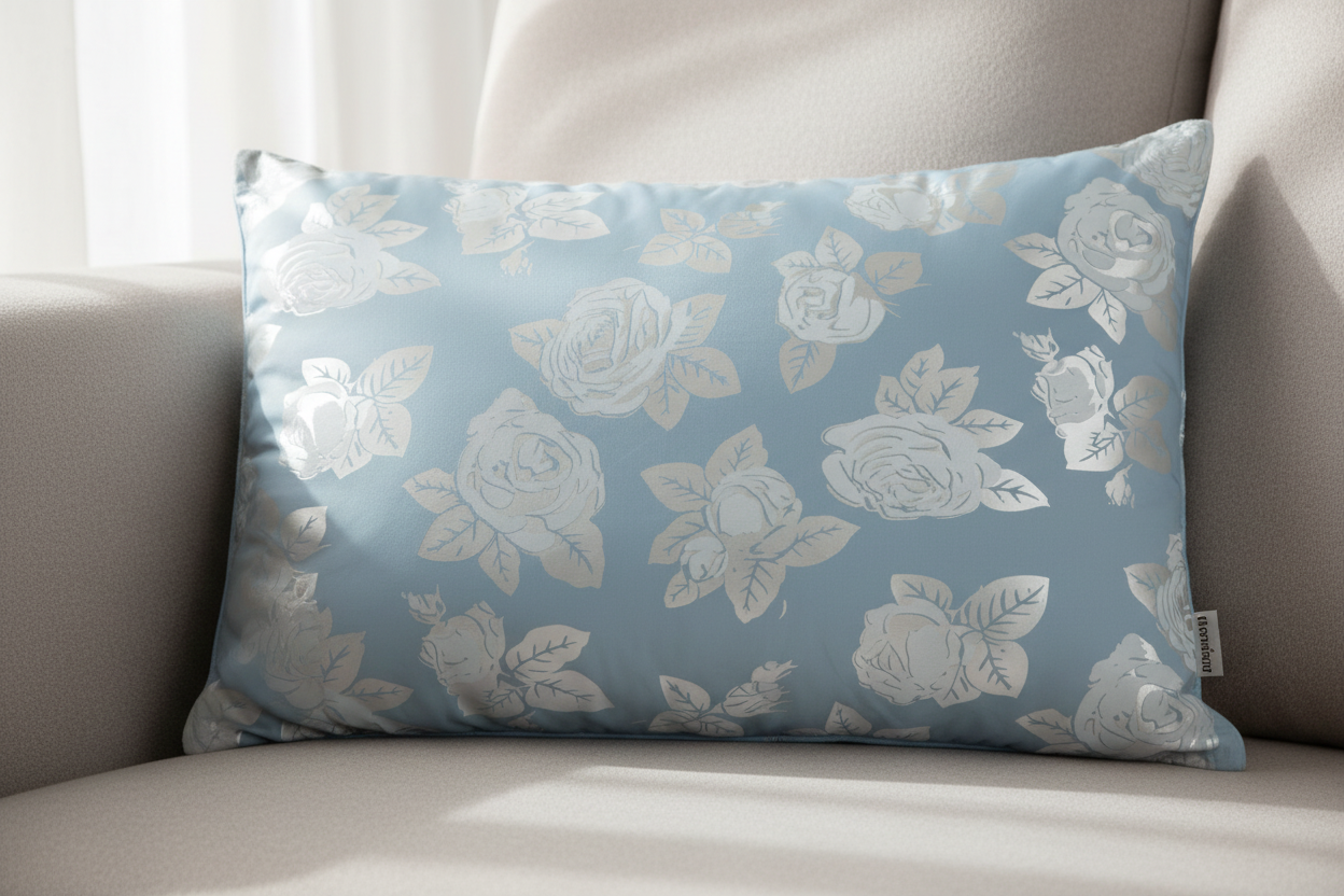 Perna , 40x60 cm, Albastru cu trandafiri argintii