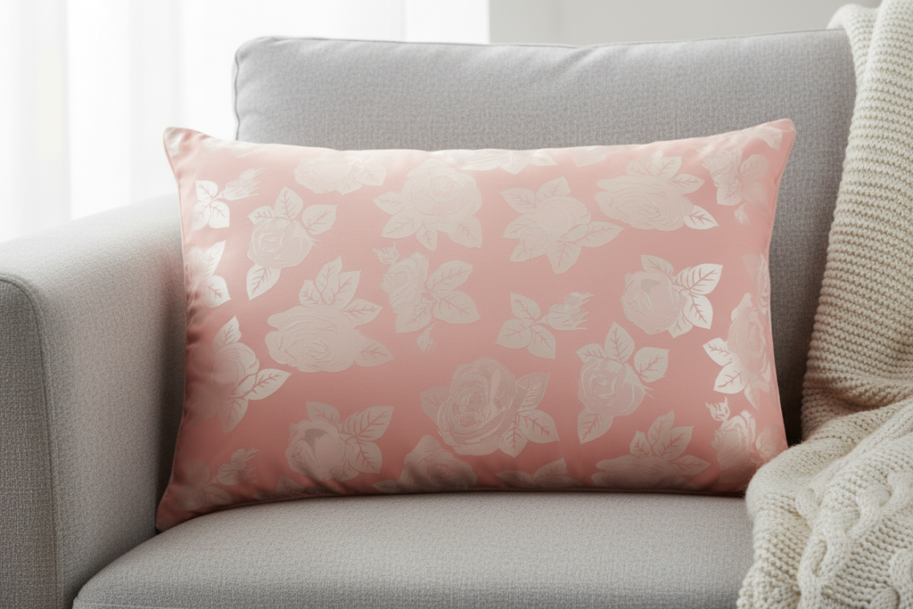 Perna 40x60 cm, Roz cu trandafiri argintii