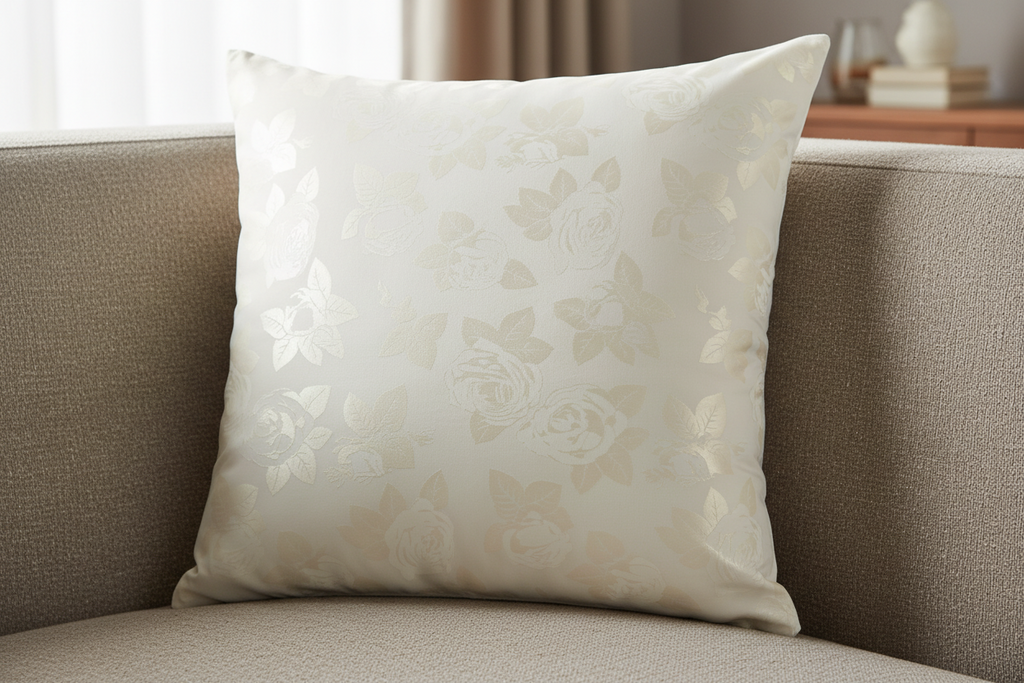 Perna 40x40 cm, Alb cu trandafiri argintii