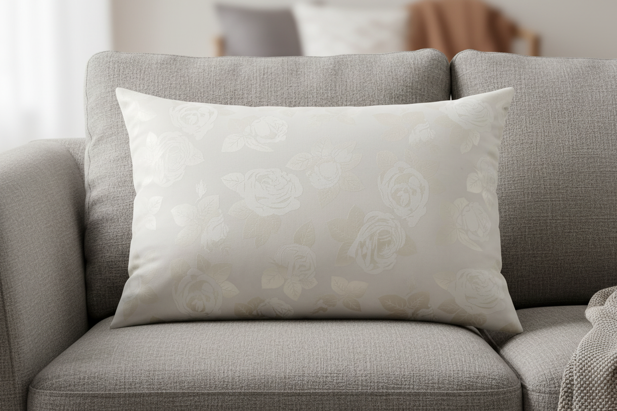 Perna 40x60 cm, Alb cu trandafiri argintii